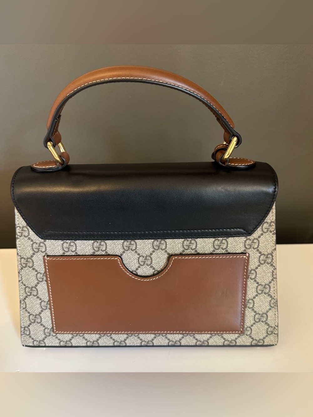 Gucci Padlock GG Supreme Black Camel Crossbody Top Handle Tri Color Genuine MINT - Picture 4 of 13